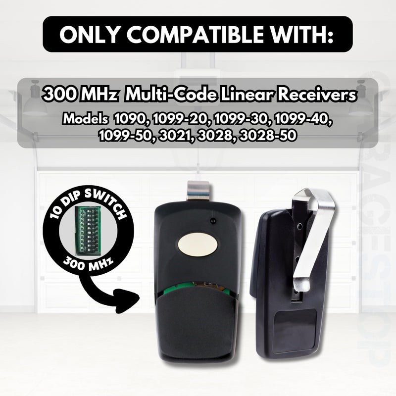 GARAGE STOP 1 for Linear Multicode 3089 308911 MCS308911,1089, 3070, 3060, 10 dip Switch Gate Opener Remote 300MHz, Garage Door Opener Remote, Garage Clicker Replacement, (Black) - Image 5